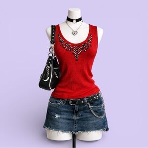 Vintage Y2K Ruby Rd Red Ribbed Embellished Tank Top – Size Small